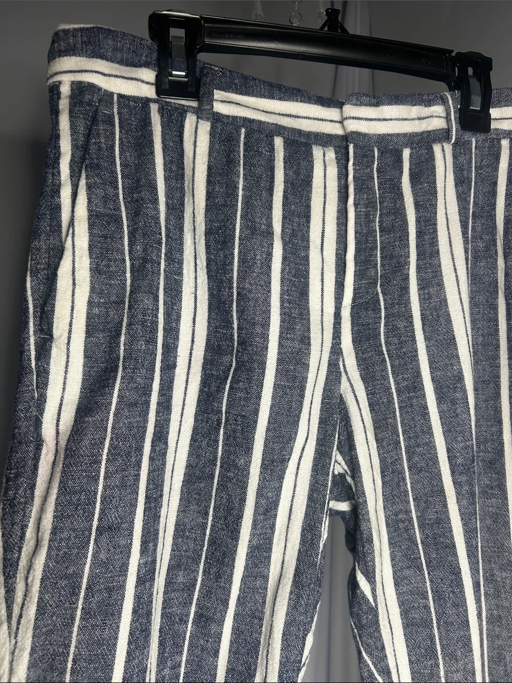 Banana Republic Navy & White Striped Straight-Leg Pants linen blend